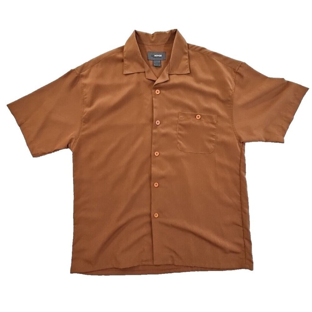 Le Monde Homme Couture Shirt Men's L Brown Short Sleeve‎ Button Up Old Money EUC